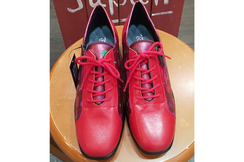 【ナチュラルバック 5283 レッド】サイドジップ靴紐シューズ